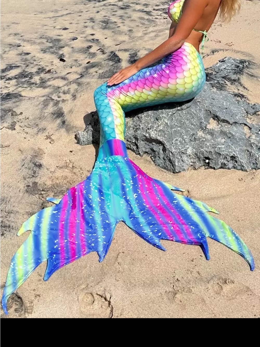 SHEIN Multicolor Mermaid Tail Bikini Set - Blue Pink Yellow Green
